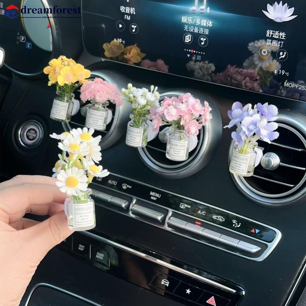 DREAMFOREST Mini Saída De Ar Do Carro Decoração Ornamentos Babysbreath Jasmim Vaso Vidro Micro Paisagem Console Interior