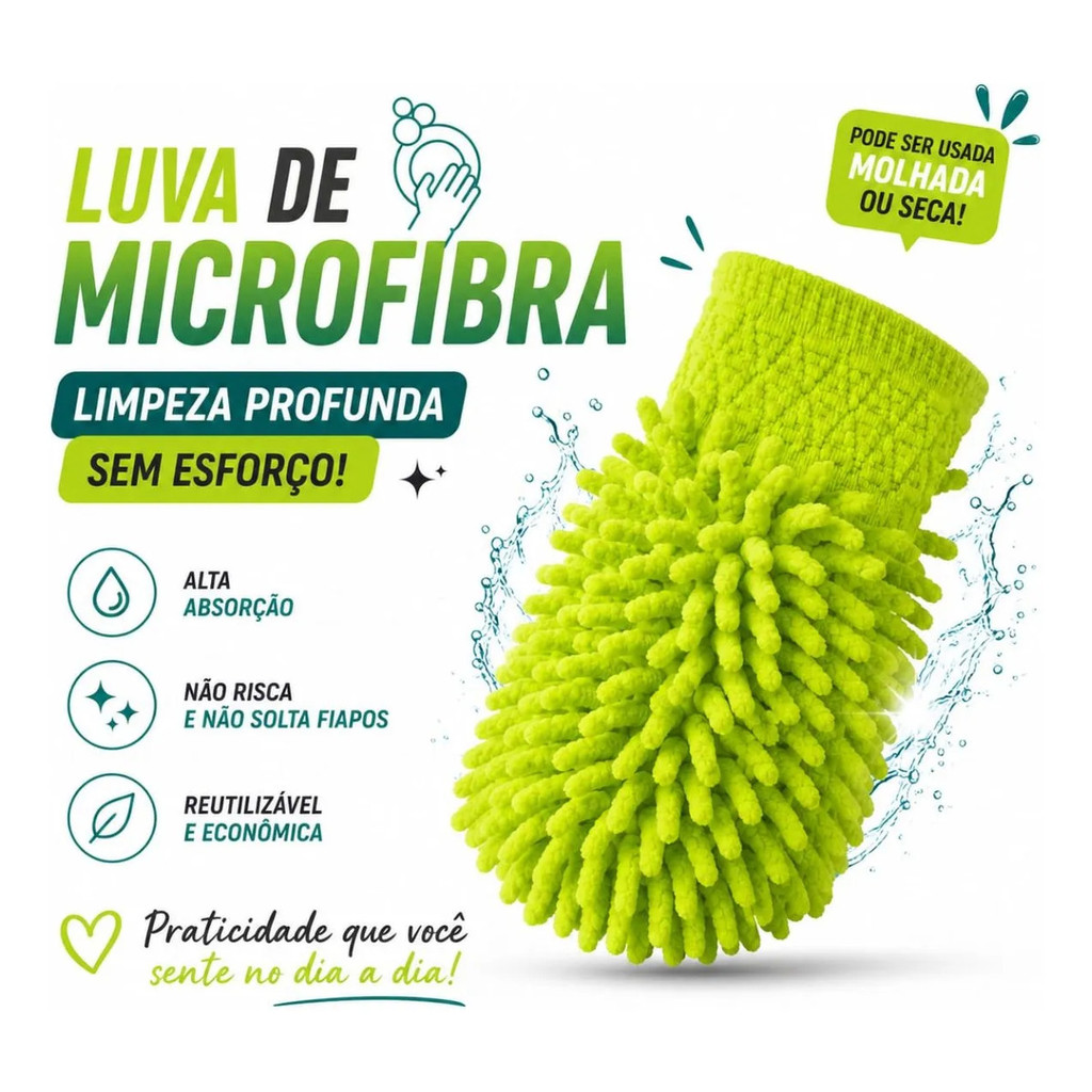 Luva Microfibra Para Lavagem Automotiva E Limpeza Em Geral