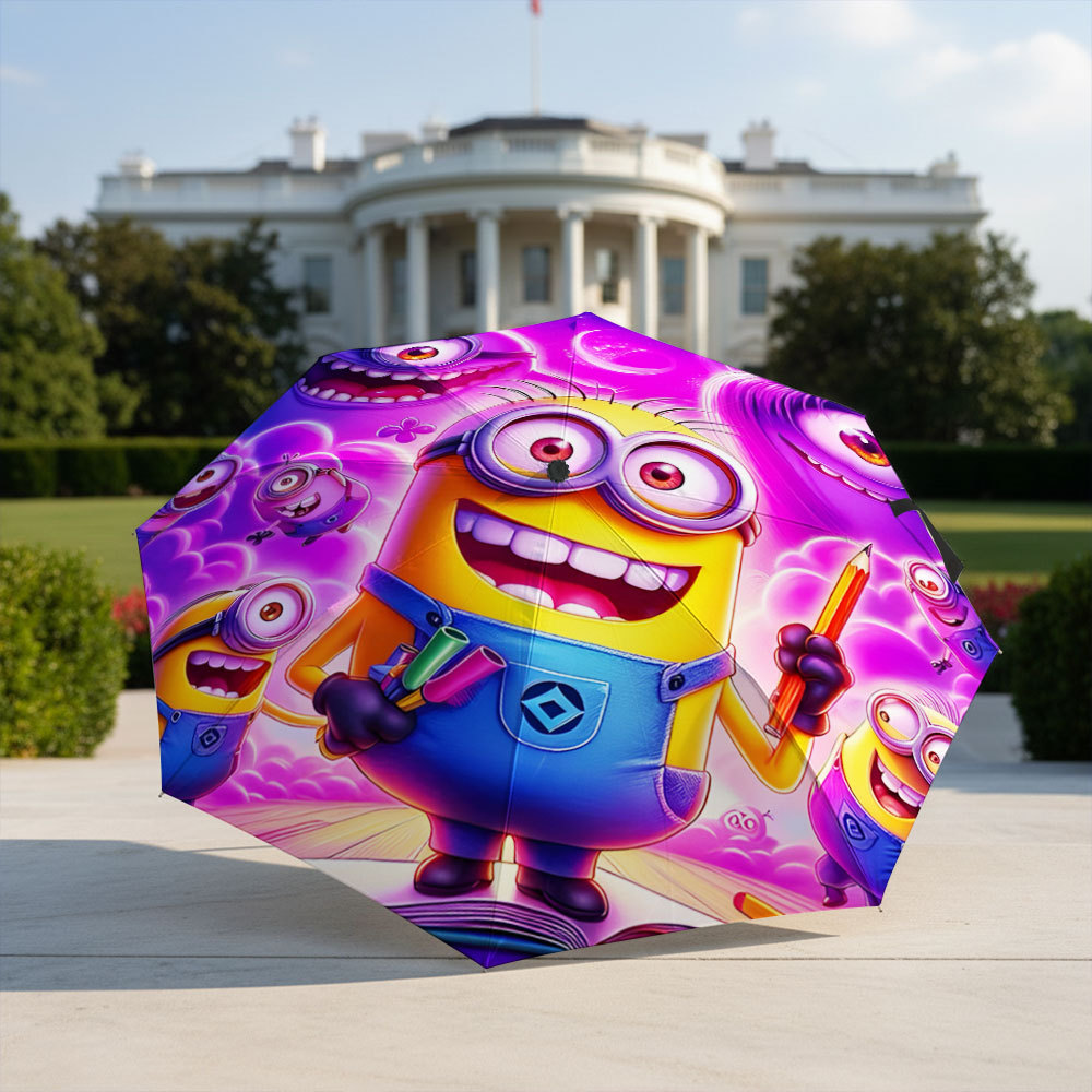 Guarda-Chuva Dobrável Portátil Com Estampa Minion De Desenho Animado Fechamento Automático E Proteção UV Para Viagens Us