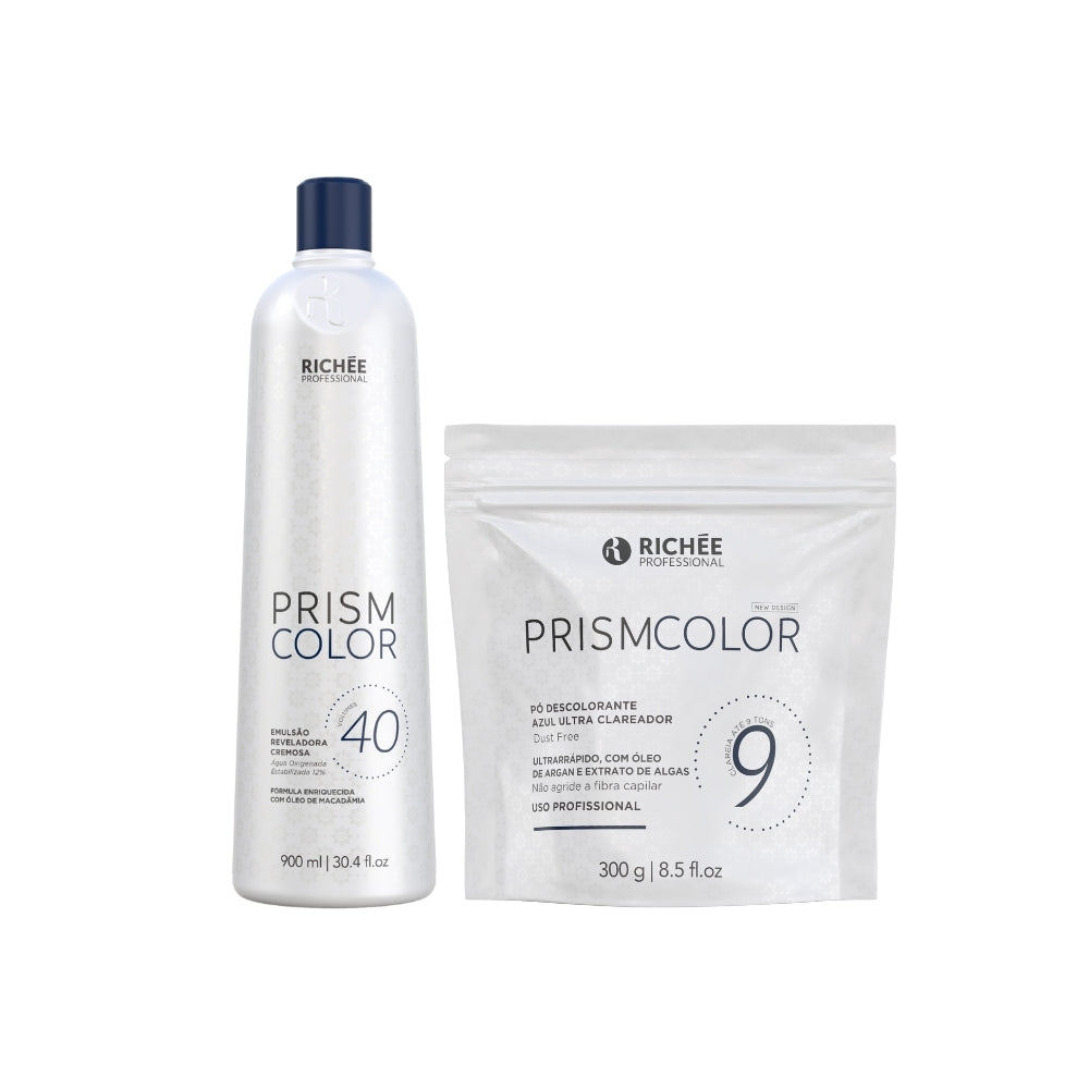 Kit Descoloração Pó Azul e Emulsão 40Vol. 900ml Prismcolor