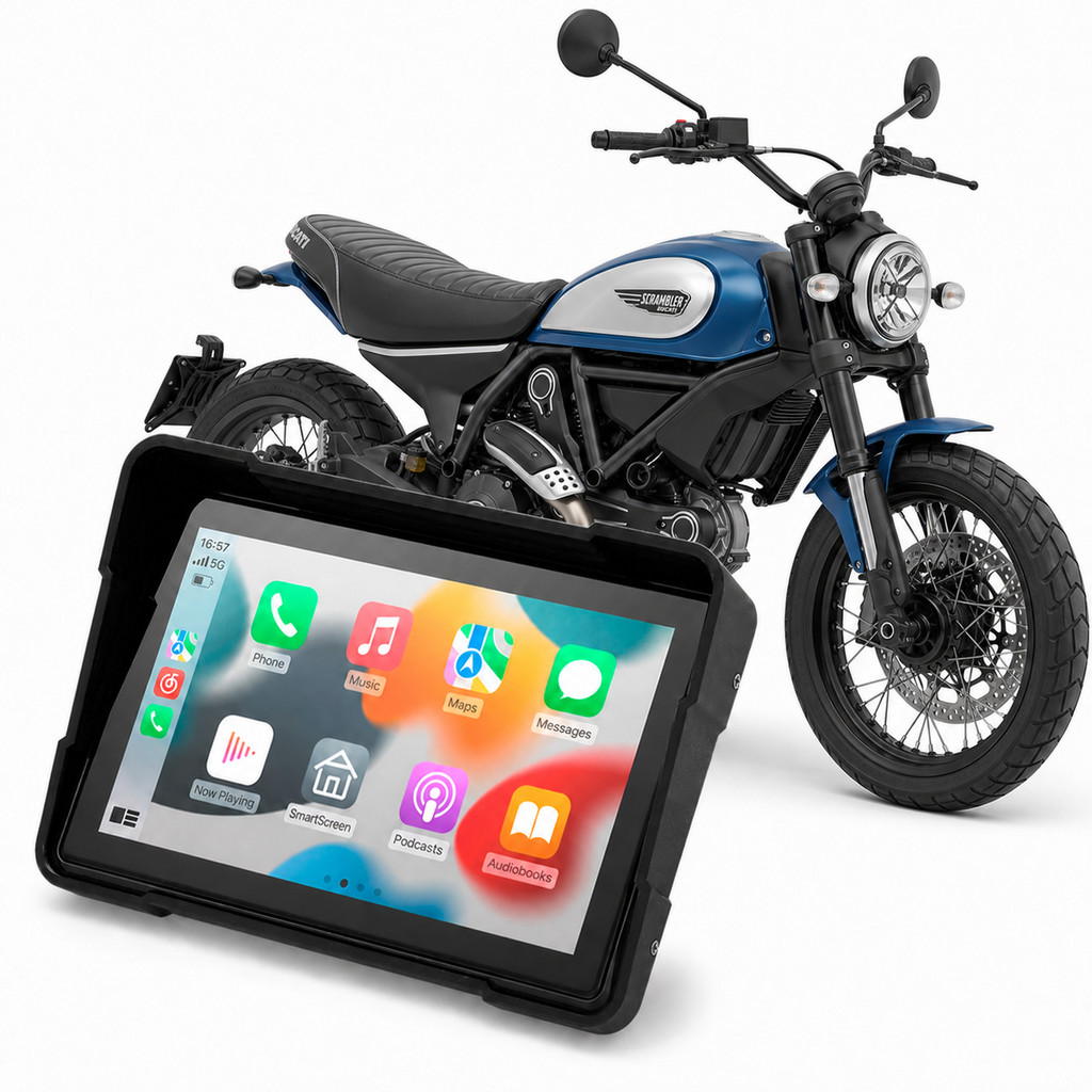 Multimídia Moto 5 Polegadas Mp5 Ducati Scrambler Icon 2015 a 2026 Carplay Android Auto Bluetooth Sem Fio À Prova D'água