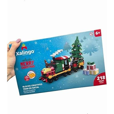 Blocos Criativos Trem de Natal 218 Peças Coleção Merry Christmas - Blocos Para Montar - Brinquedo Educativo - Xalingo