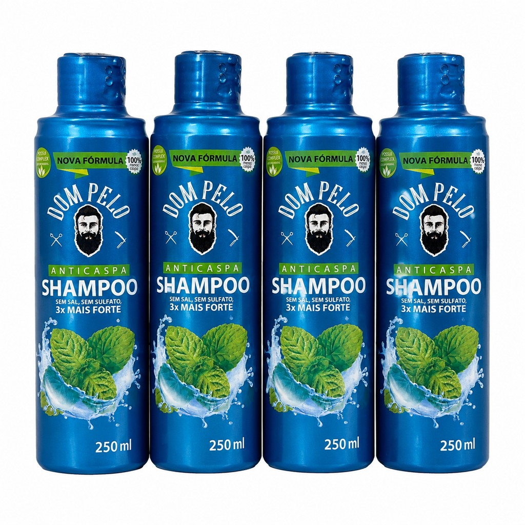 Kit 4 Shampoo Anticaspa Dom Pelo 250ml Sem Sal Sem Sulfato 3x Mais Forte Controle Da Caspa