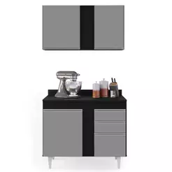 Armário Aéreo Indiana e Balcão Gabinete 100cm Luziania Preto/Cinza - Lumil Móveis