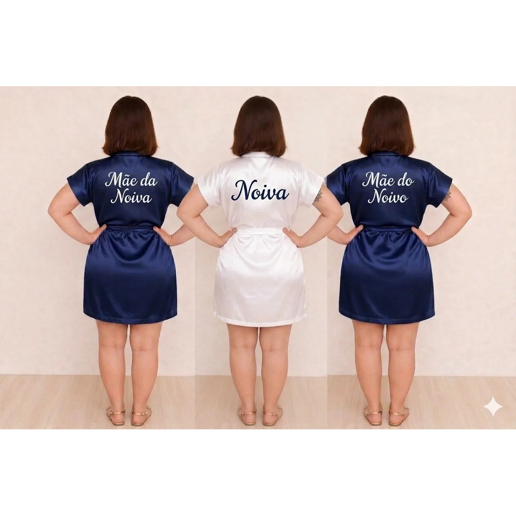 Robe Roupão Noiva Mae Da Noiva E Mae Do Noivo Azul Marinho