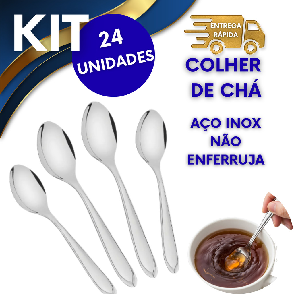 24 COLHERES DE CHÁ COM 14CM PARA MEXER CHÁ AÇUCAR CAFÉ ADOÇANTE NÃO ENFERRUJA MEDIDA CERTA
