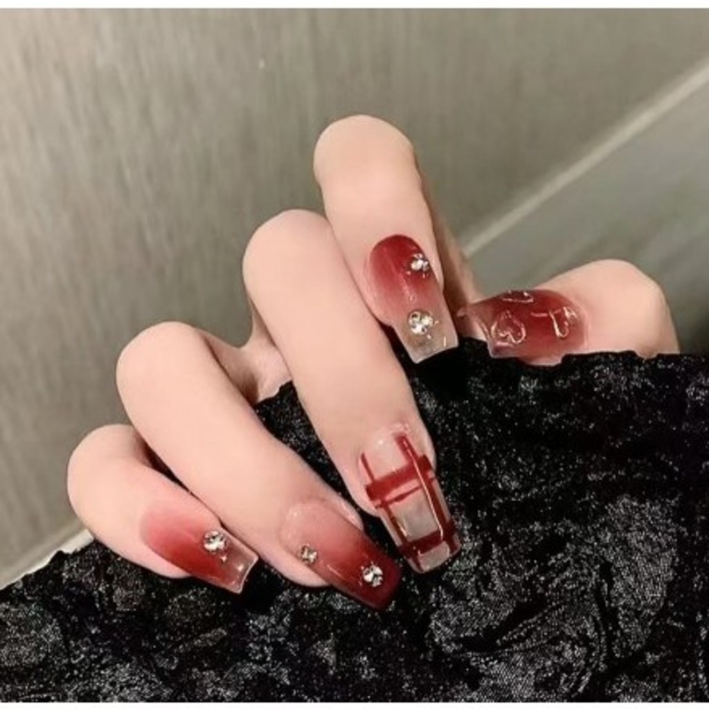 KIT 24/48/72 Unhas C/Cola Postiça Decorada Glitter Bailarina Quadrada Amendoada Francesinha Pintada Unha