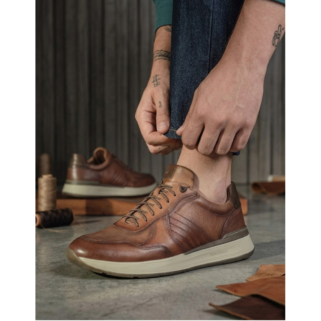 Tênis Democrata Mark Hi-Soft Casual Couro Premium Conforto Sapatênis Palmilha Macia