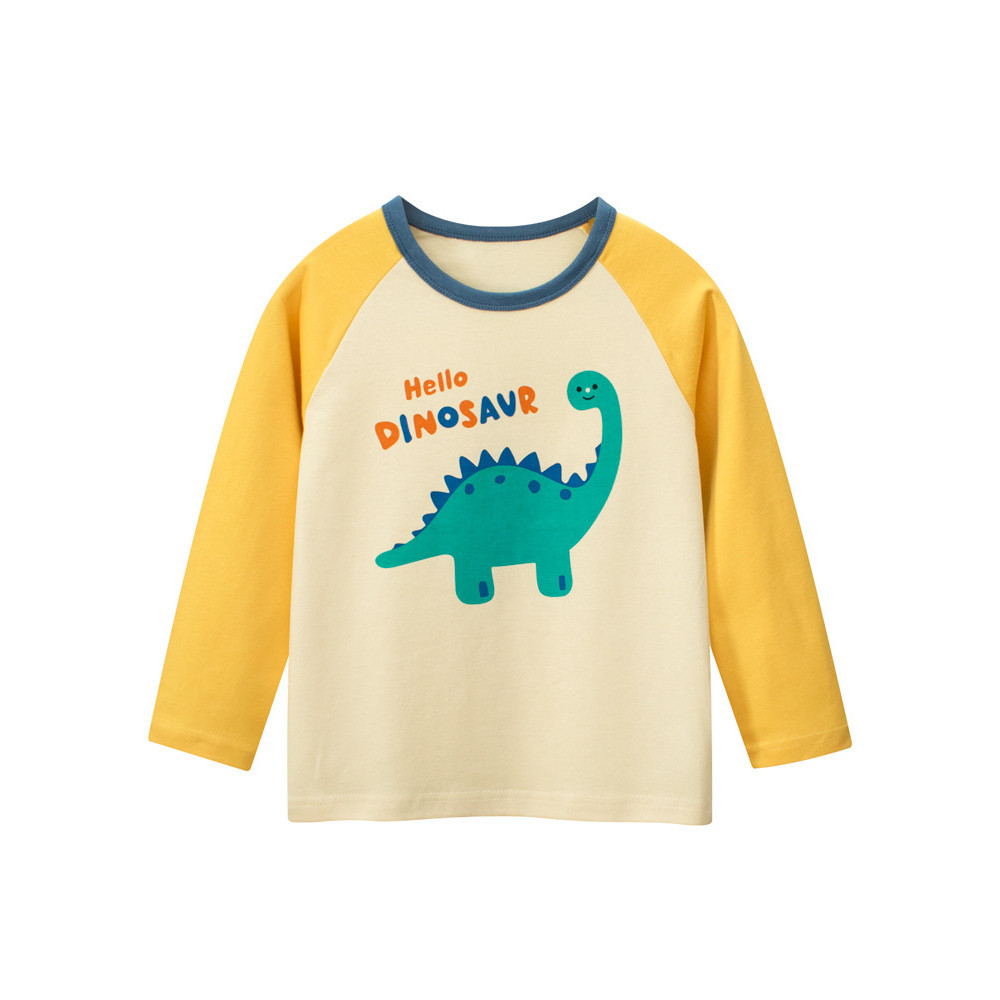 27 crianças roupas infantis de algodão puro primavera 2026 versão coreana crianças dinossauro camiseta de manga comprida