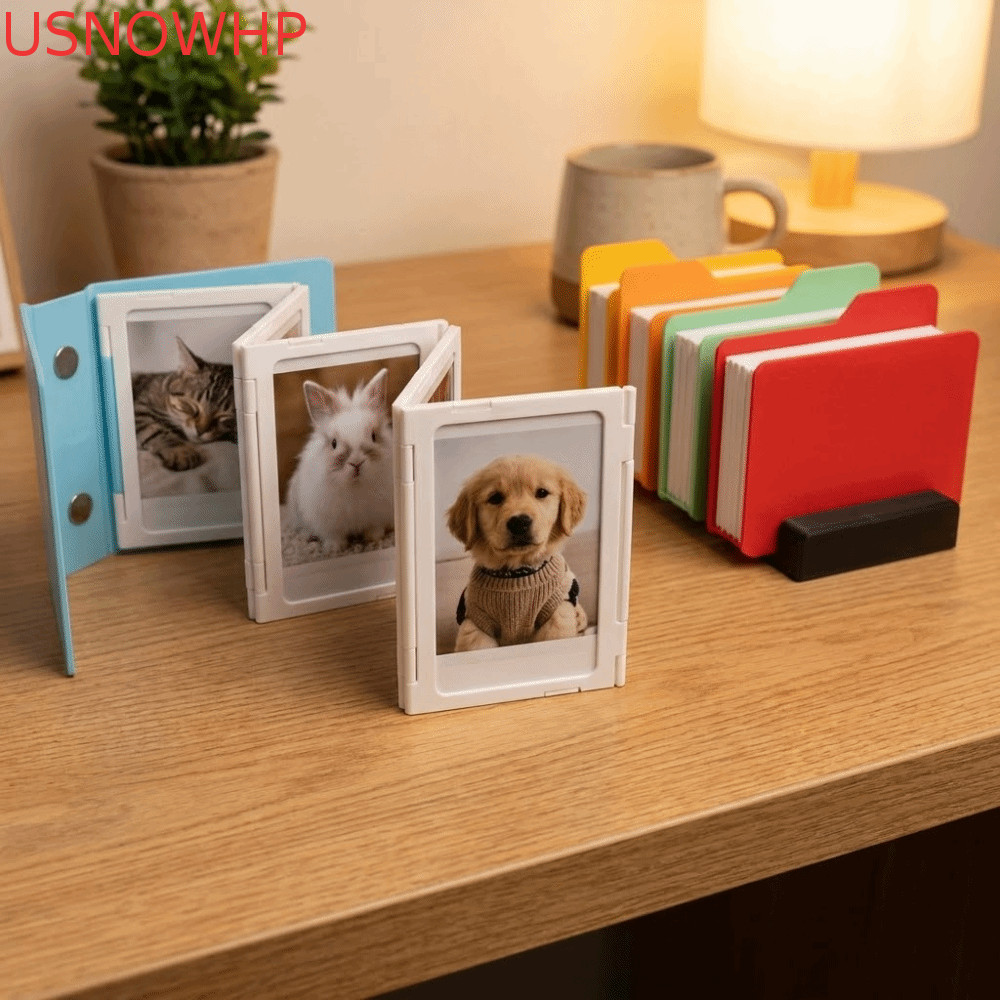 Moldura Dobrável USNOWHP , Álbum De Fotos Com Design De Dobradiça Quadrada , Mini Porta-Retratos De Plástico