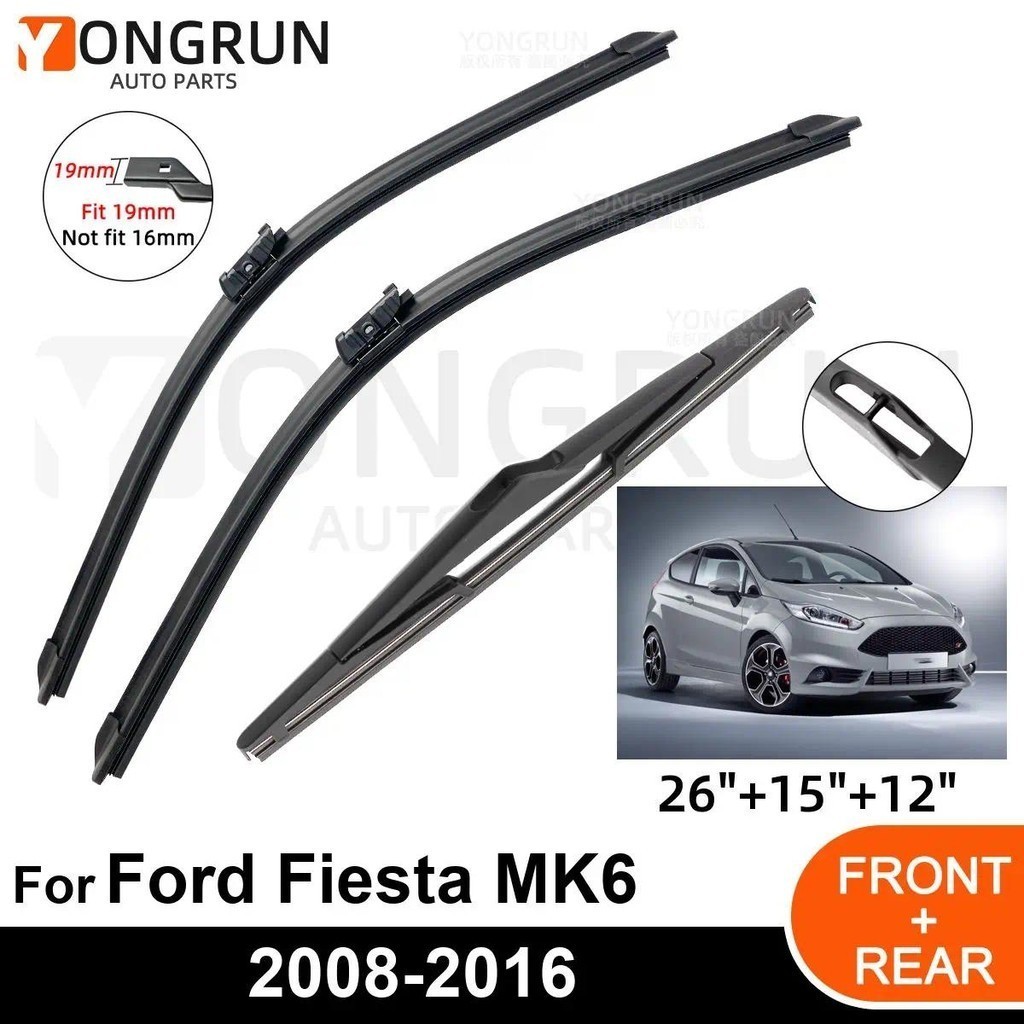 3 Pçs Limpador De Carro Para Ford Fiesta MK6 2008-2016 Dianteiro Traseiro Pára-Brisas Lâmina Acessórios Borracha 26 " 15