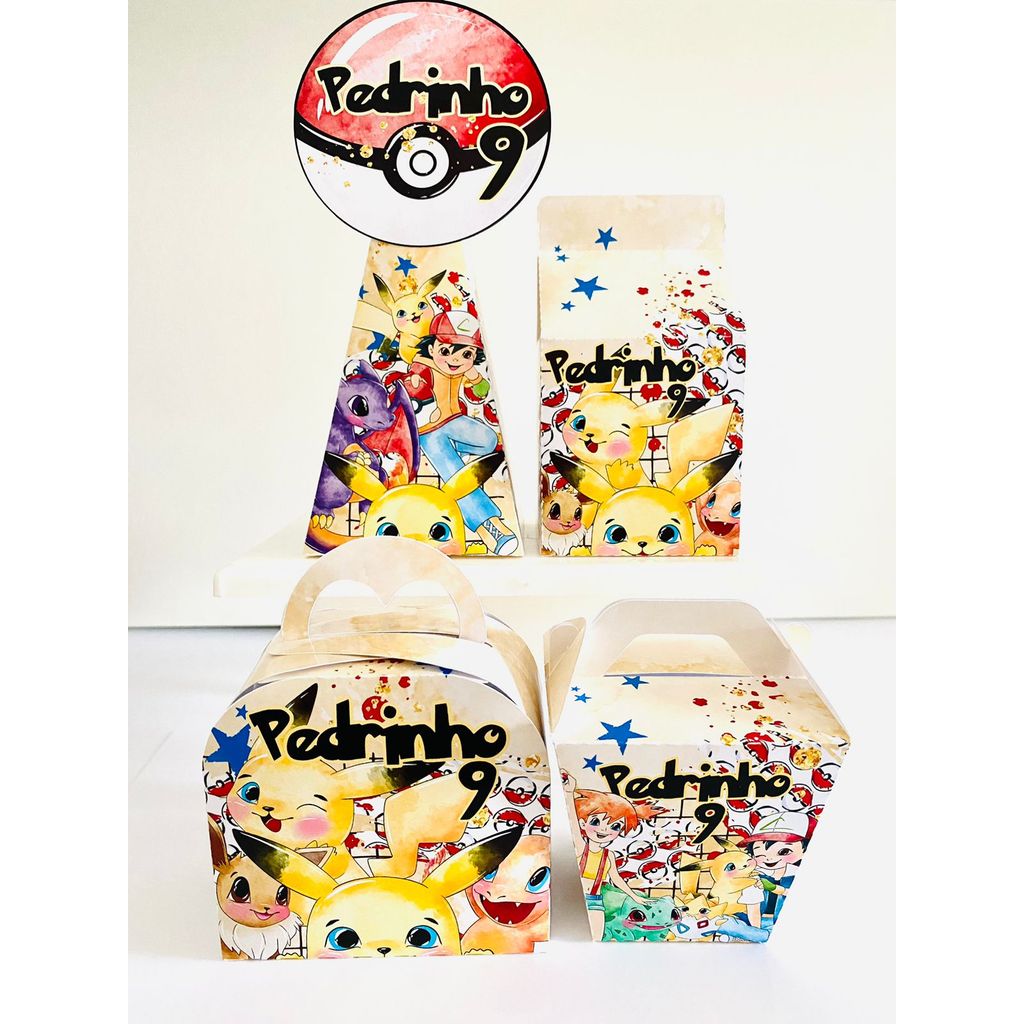 Kit Caixinhas Papelaria Personalizada Pokémon Lembrancinha Festa Infantil DESMONTADO