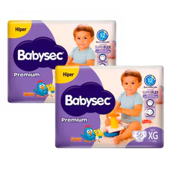 Kit 2 Fralda Infantil Babysec Premium Hiper XG com 56 Unidades
