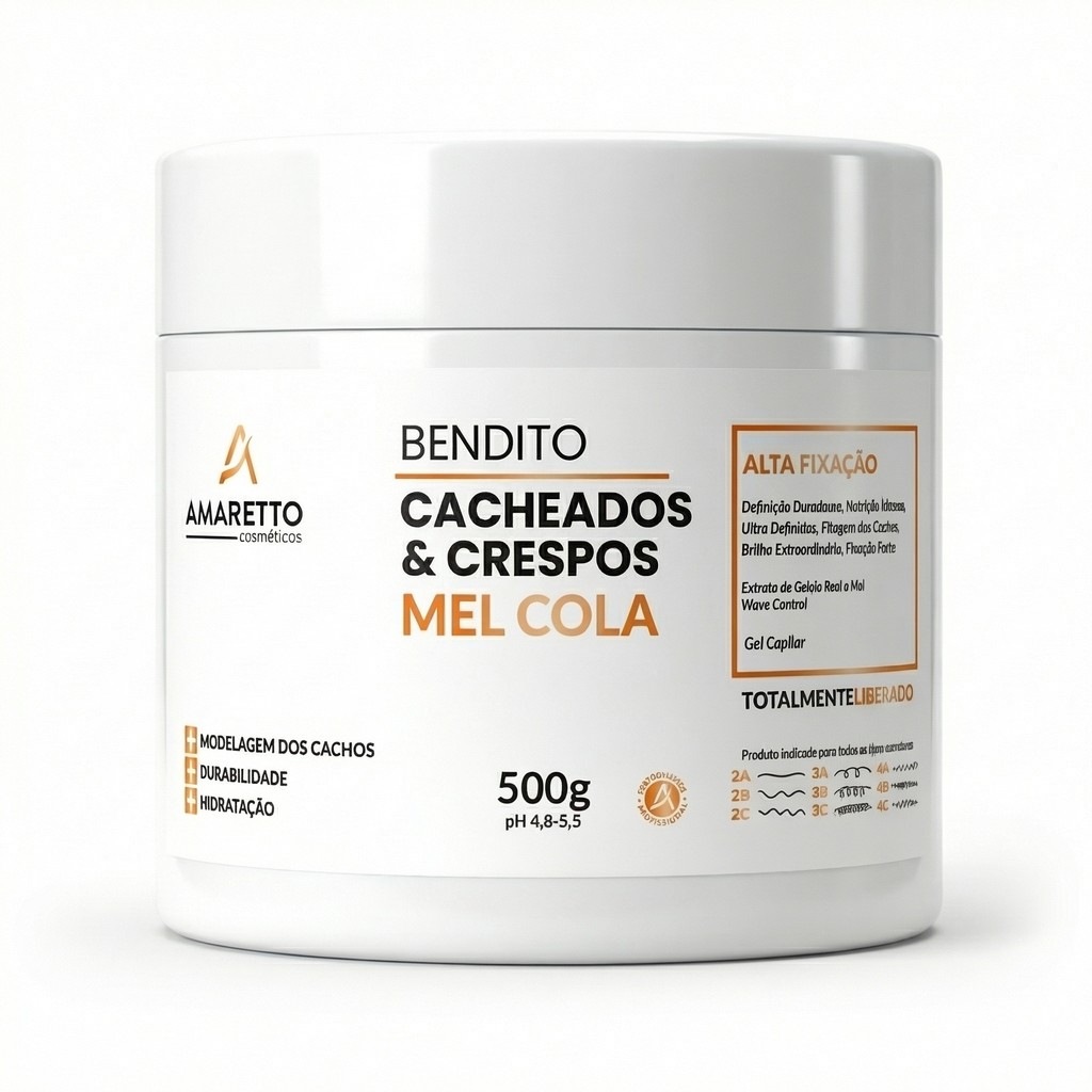 Mel Cola Alta Fixação Cacheadas Modelador Hidratante 500g Amaretto Cosméticos
