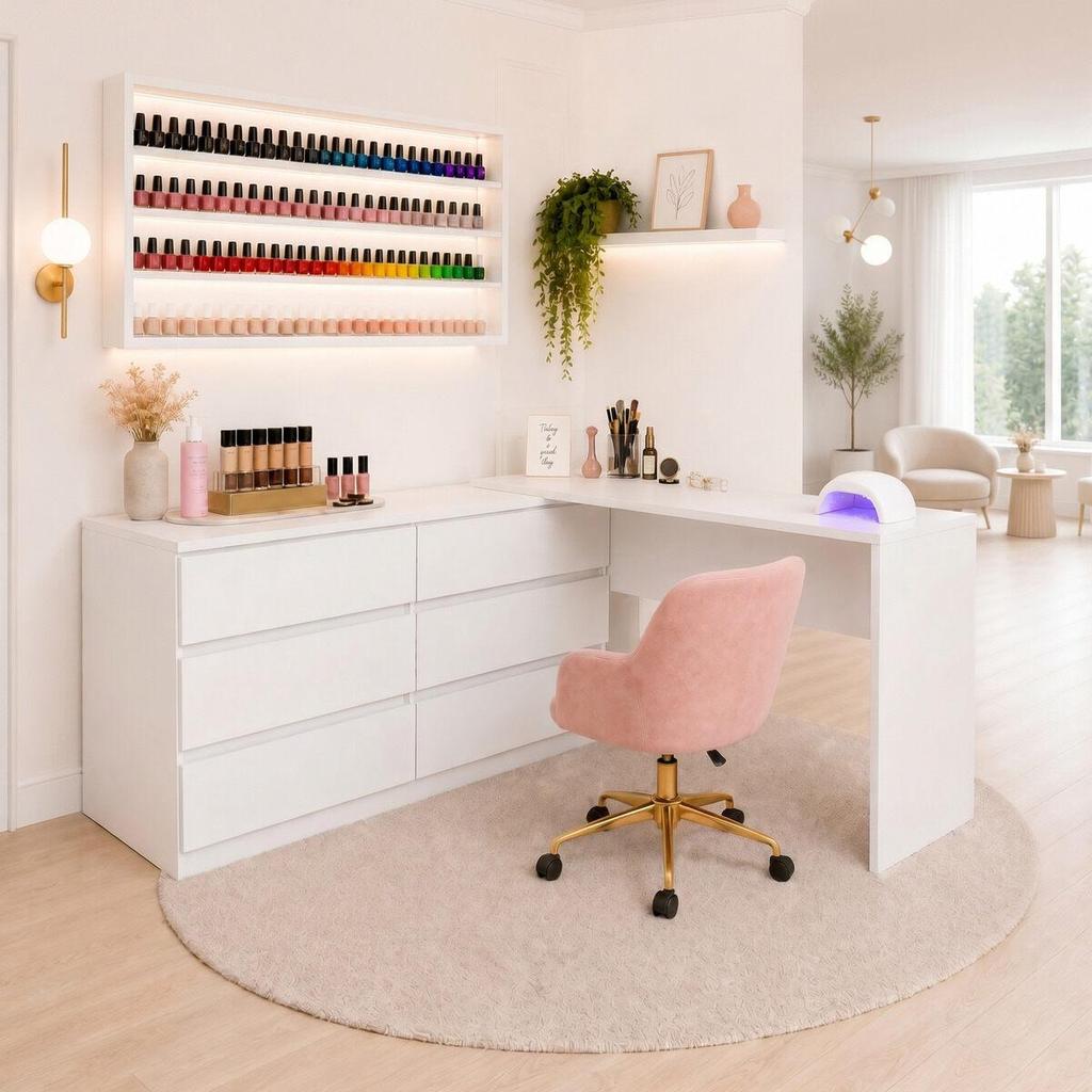 Mesa Profissional para Manicure em L com 6 Gavetas Elegance Multimóveis MP6067