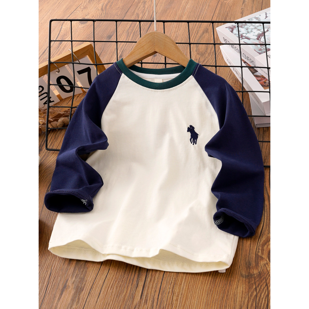 Meninos de manga comprida camiseta primavera novo estilo crianças camisa de fundo branco puro algodão meninos primavera 