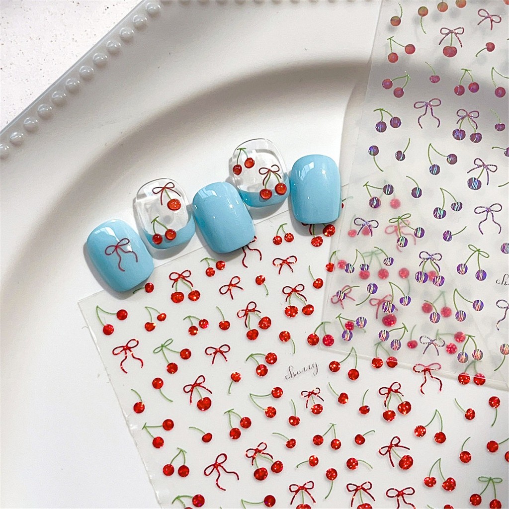 Jelly Cherry Bow Manicure Adesivo Simples Bonito Doce Influencer Adesivo Decorativo Shell Adesivo