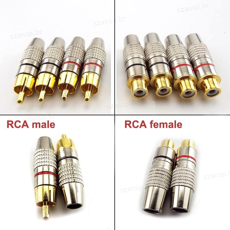 10 Pçs RCA Jack Plug Áudio Vídeo Bloqueio Cabo Macho Fêmea Conector Banhado A Ouro Soquete Conversor Adaptador BRA1