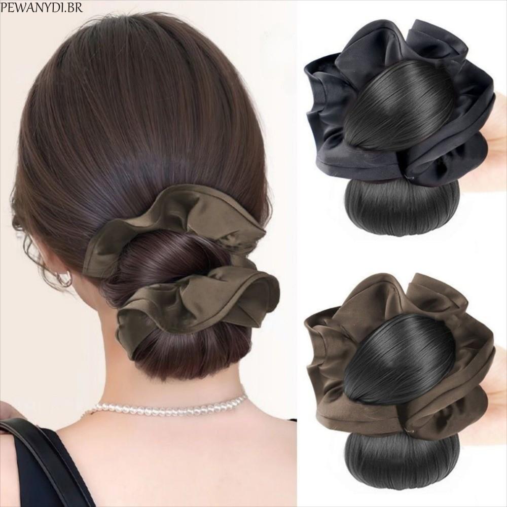 PEWANYDI Peruca De Cabeça De Coque De Flor , Extensões De Cabelo Com Clipe De Garra , Peças Falsas , Bola Elegante Natur