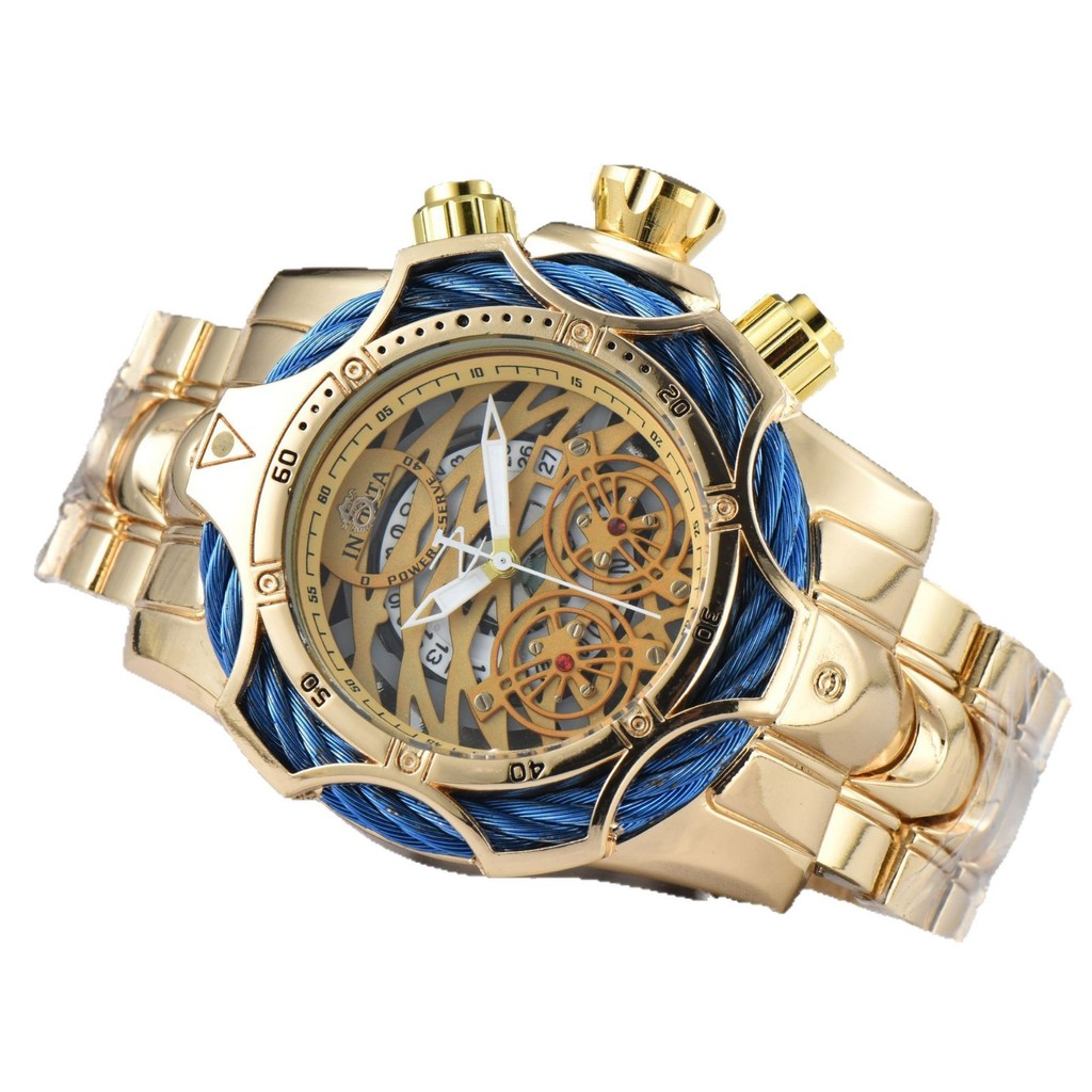 50mm parafuso de Metal fio de aço esqueleto relógio masculino INVIC grande mostrador pulseira de aço relógio de pulso es