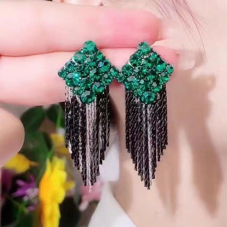 Banquete feminino verde flange brilhante brilhante diamante completo design de alta moda