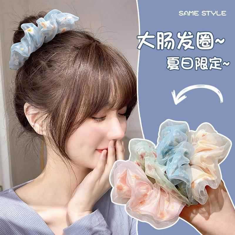 Jóias coreanas Chiffon Scrunchy anel de cabelo flor dupla camada rabo de cavalo cabeça corda cocar menina bola cabeça bo