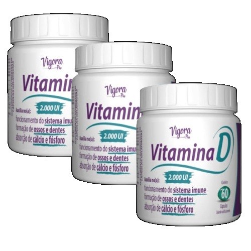 kit 3 Vigora Plus Vitamina D 2000ui 60 Cápsulas