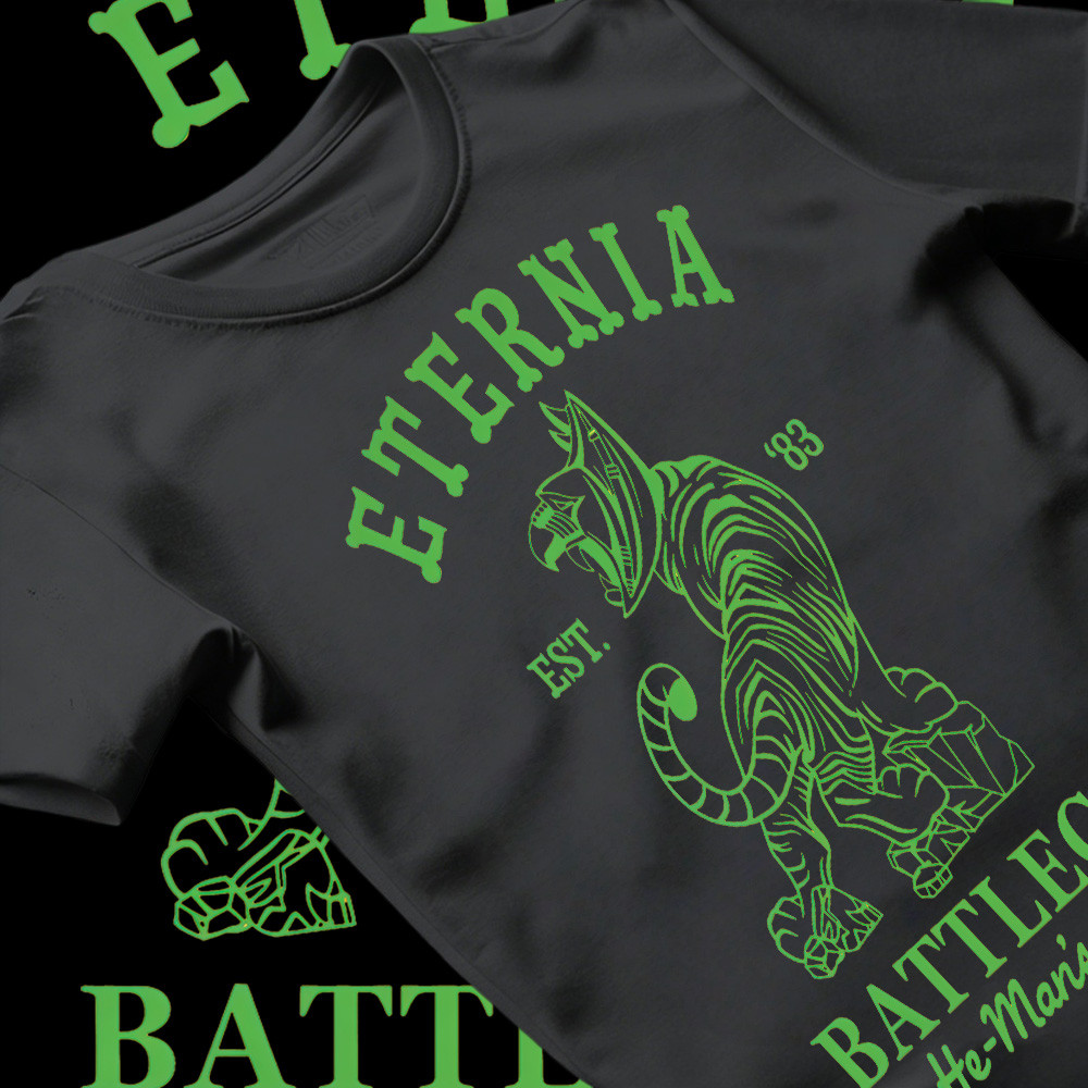 [Camiseta Premium em Algodão Puro]BOW Camisa Unissex Oversize Eternia Battle Cat He Man Toy 1980 T-Shirt Estilo Clássico