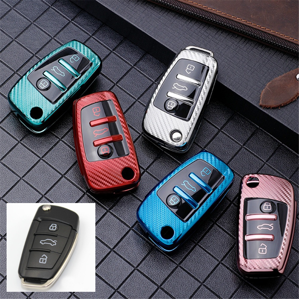 Fibra De Carbono TPU Carro Flip Chave Caso Capa Titular Para Audi A1 A3 A6 A6L Q2 Q3 Q7 TTS R8 S6 RS3 Proteção Escudo Fo