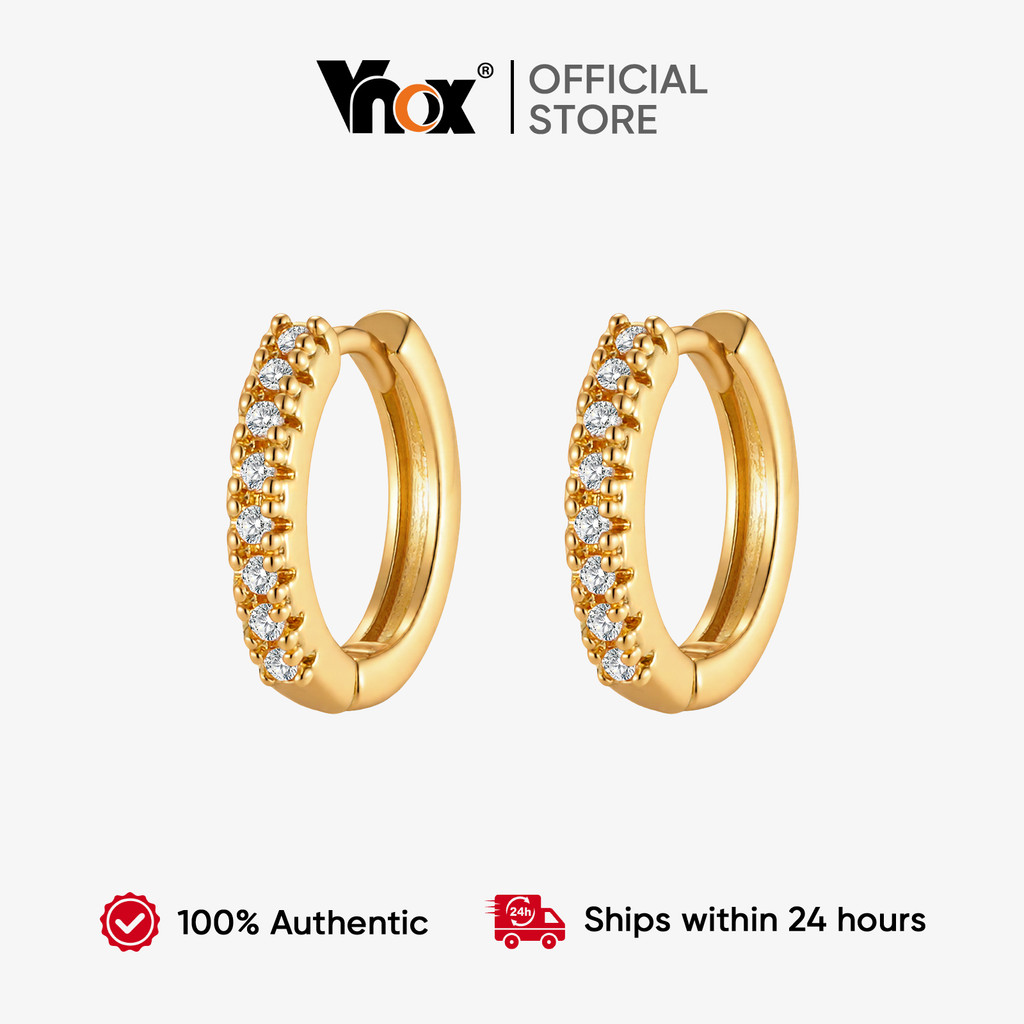 Brincos De Argola De Zircônia Banhados A Ouro Vnox Para Mulheres , Minimalistas Cúbica De Alta Qualidade , Joias De Uso