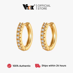 Brincos De Argola De Zircônia Banhados A Ouro Vnox Para Mulheres , Minimalistas Cúbica De Alta Qualidade , Joias De Uso