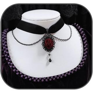 Rrdaily Colar Choker com Pingente de Camafeu Rosa Preta, Colar Choker Gótico de Veludo, Colares Vintage com Pingente de 