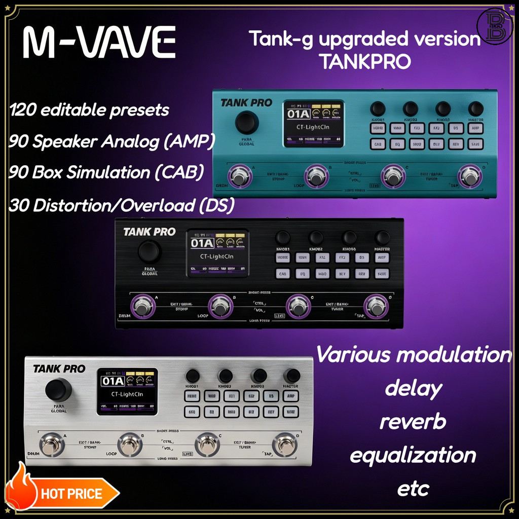 Pedal Multiefeitos M-VAVE TANK PRO Para Guitarra E Baixo , Simulador De Gabinete Amplificador De Tambor Looper Integrado