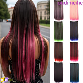 Extensões De Cabelo Coloridas Com Clipe OUDIMEIHE , Peruca Sintética Natural Longa E Reta , Cinco Clipes