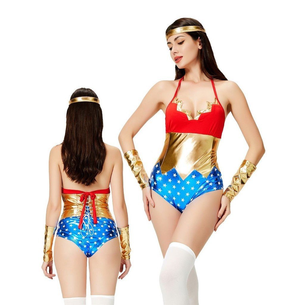 Fantasia de Halloween Supergirl COS Mulher Maravilha Fantasia de Cosplay para Palco de Boate MAOO