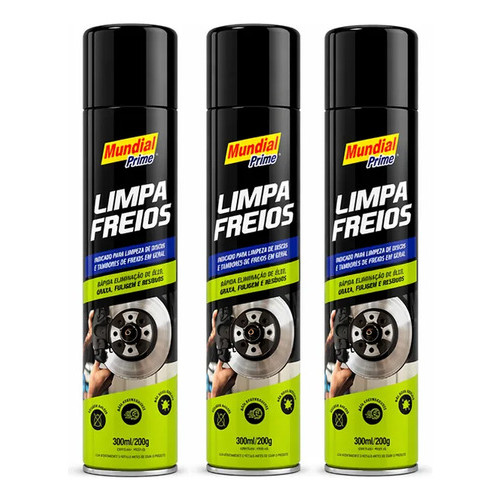 3 Limpa Freios Spray Desengraxante Disco Mundial Prime 300ml