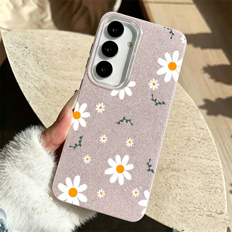 Capa Glitter Para Samsung A17 A07 A06 A15 A16 A14 A13 A12 A32 A56 A36 A55 A54 A23 S26 S25 Minimalista Margarida Floral F