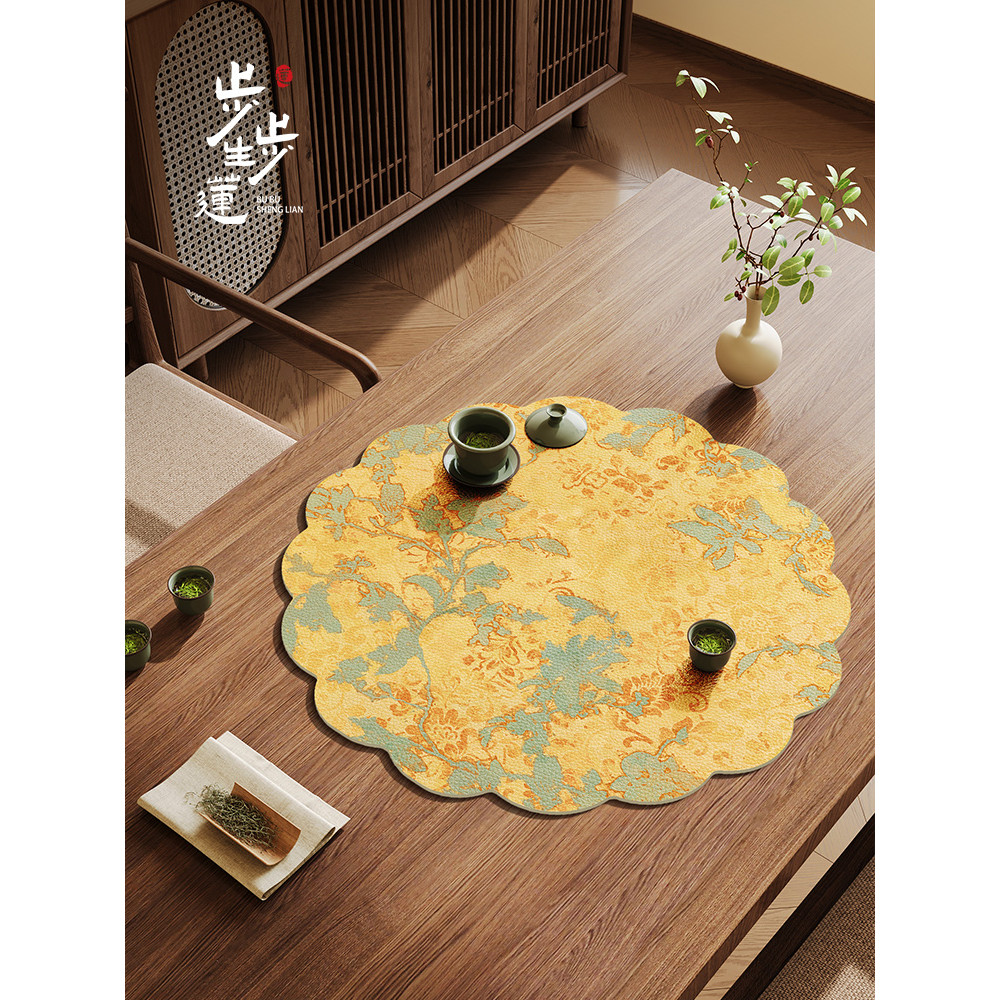 Novo estilo chinês redondo verde estilo chinês couro à prova dwaterproof água tapete de chá seco tapete de mesa escritór