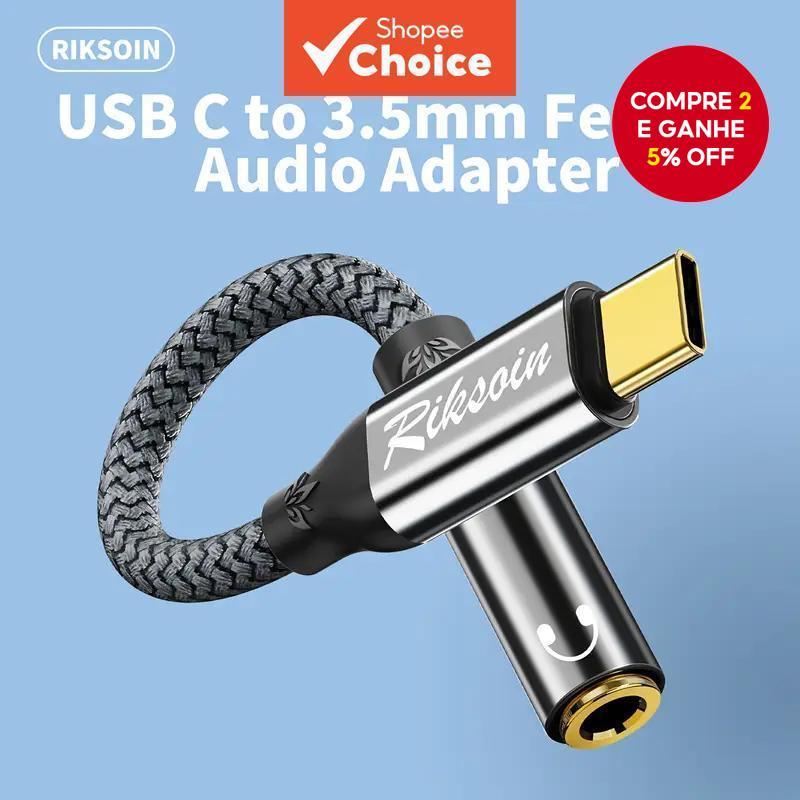 Riksoin USB-C Para Adaptador De Entrada De Fone De Ouvido De 3.5 Mm Telefone Tablet Laptop DAC Conversor De Áudio Elite