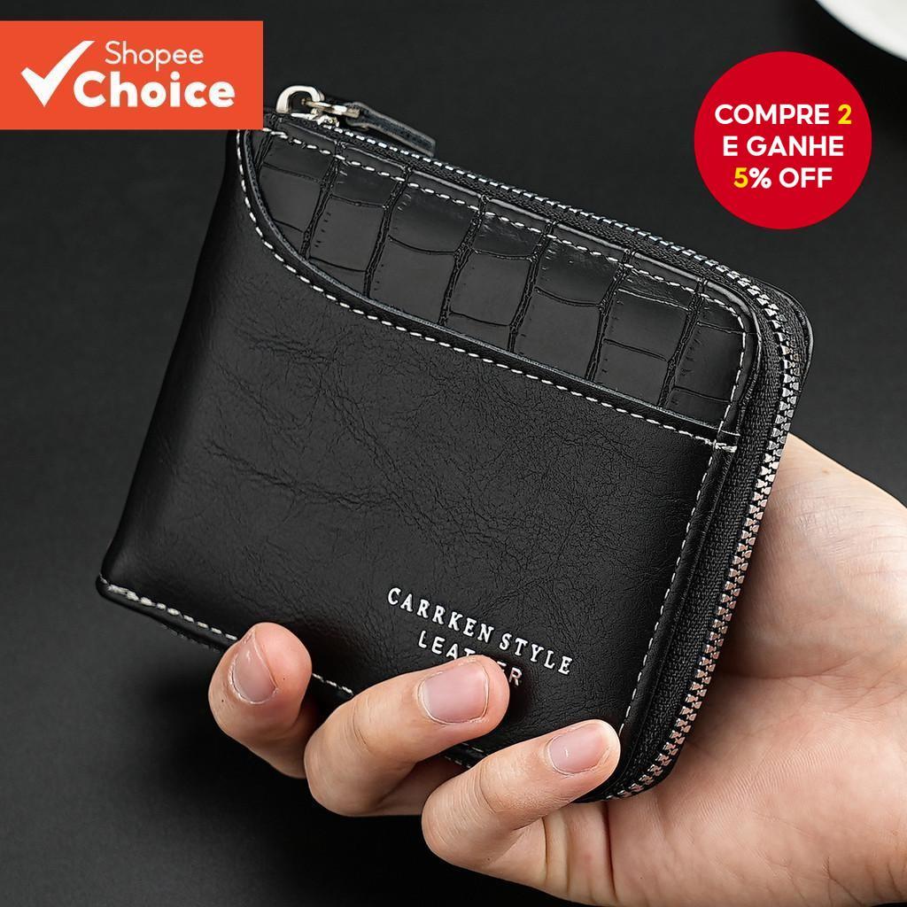 Carteira Com Zíper Padrão De Pedra Vintage – Porta-Moedas Masculino Multifuncional Elegante