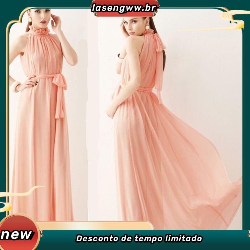 Mais Tamanho Roupa Feminina Roupa Feminina Gordura MM Boêmia Halter Neck Stand-Up Colarinho Chiffon Vestido de Dama de