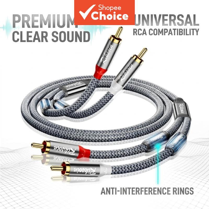 Cabo de Áudio Estéreo 2RCA Macho para 2RCA Macho HiFi Blindado para Home Theater, HDTV, Amplificadores e Alto-falantes