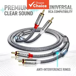 Cabo de Áudio Estéreo 2RCA Macho para 2RCA Macho HiFi Blindado para Home Theater, HDTV, Amplificadores e Alto-falantes