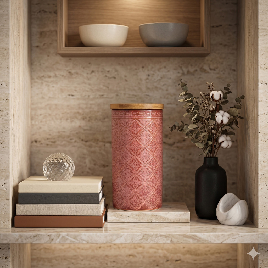 Pote Mantimentos Potiche Vermelho Decorativa Hermético Cerâmica Bambu Grande