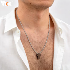Colar Com Pingente De Cruz De Madeira Masculino Vnox , Corrente Hipoalergênica À Prova D'água De Aço Inoxidável Contas ,