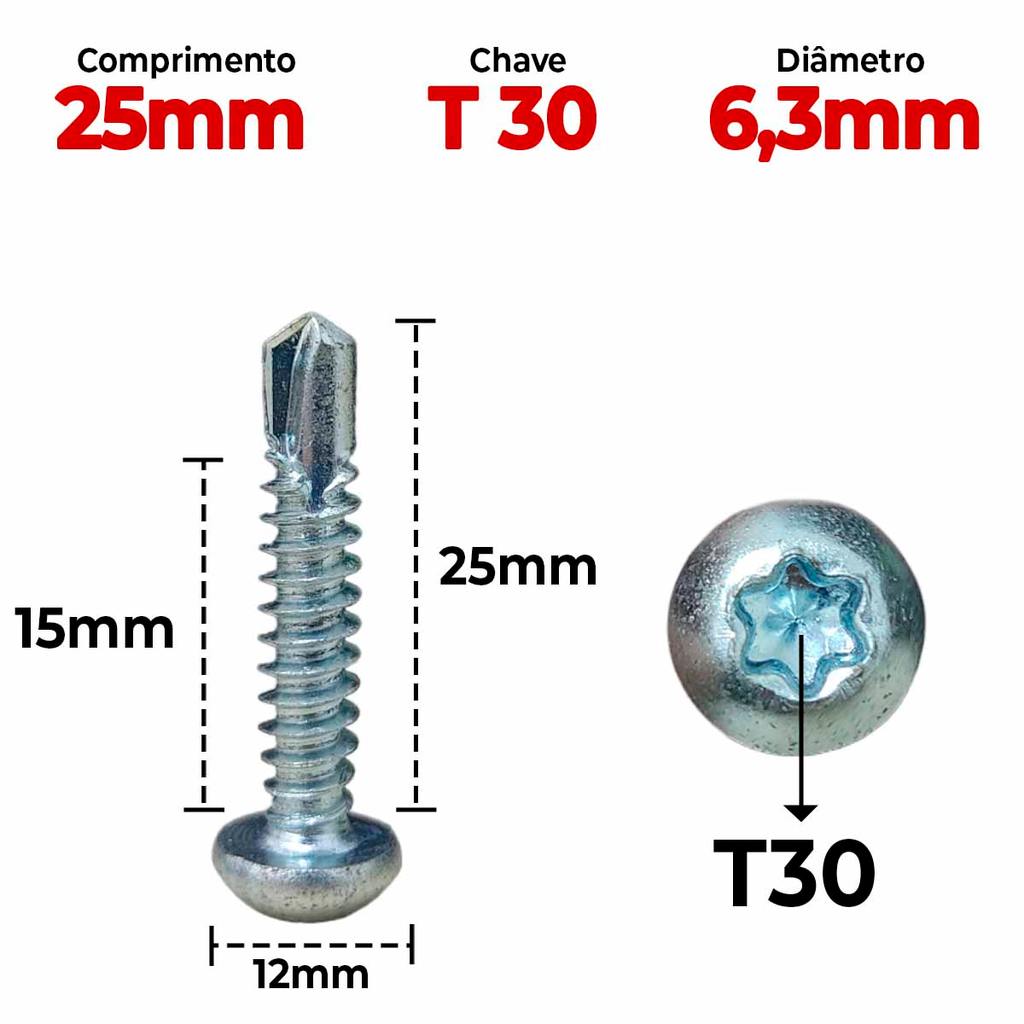 Parafuso Autobrocante 6,3x25mm para Assoalho Torx 100Pç