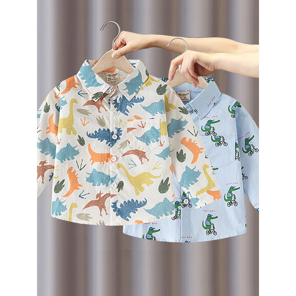 Meninos camisa de manga comprida 2026 primavera outono novo estilo crianças bebê roupas infantis puro algodão impresso c