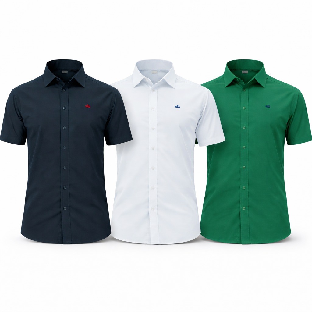 Kit 3 Camisa Manga Curta Social Spandex Tecido Não Amassa