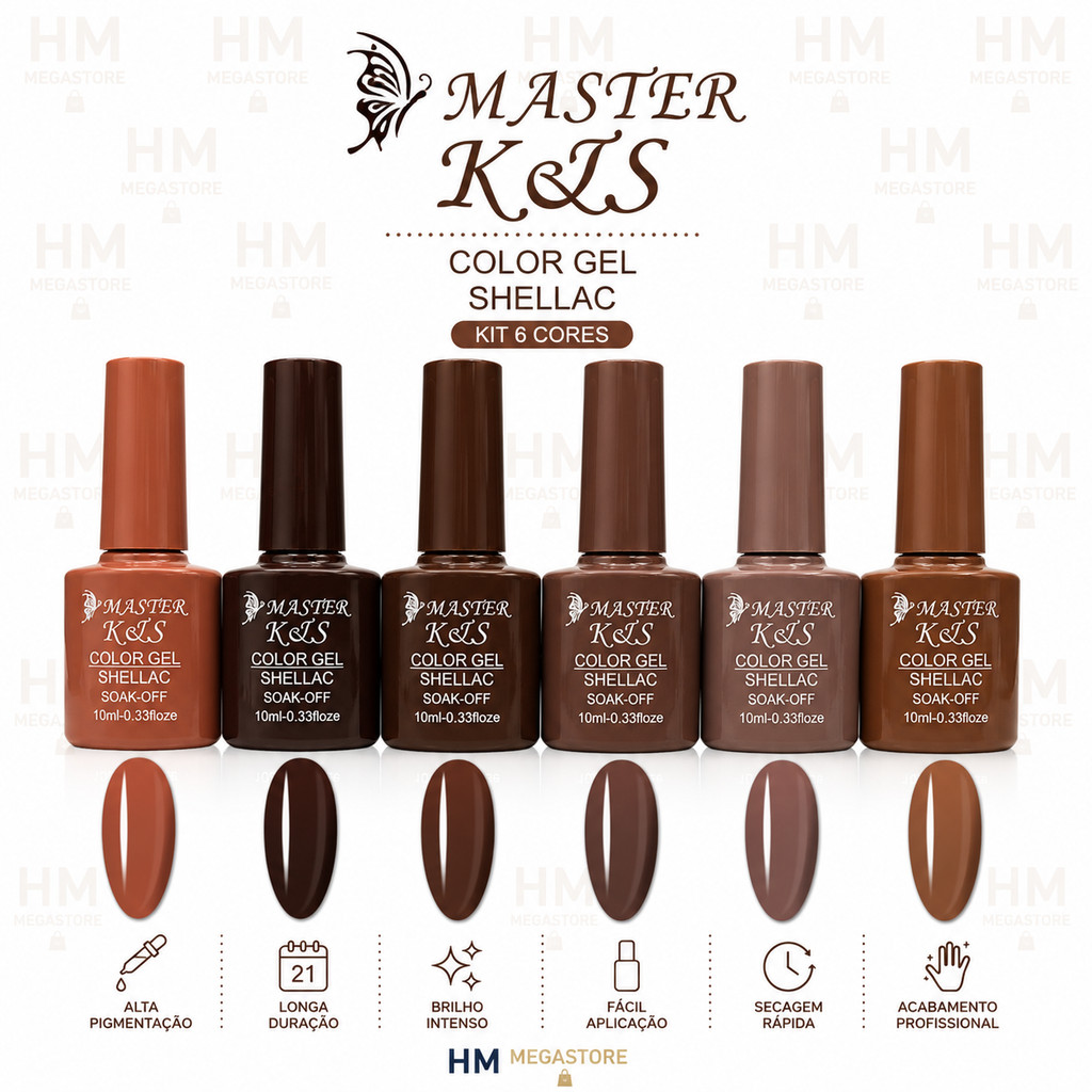 Kit 6 Esmalte Gel Uv TOP LIRIO Nail Gel Off Color Coat 12ml Uv/Led Cores Novas Vivas E Vibrantes