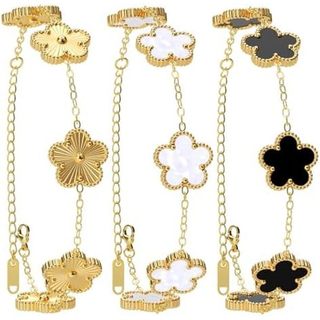 AICase Pulseira De Trevo Banhada A Ouro 18K Dupes Conjunto De Dourada/Branca/Preta Para Mulheres Com Folhas De Flores Pu